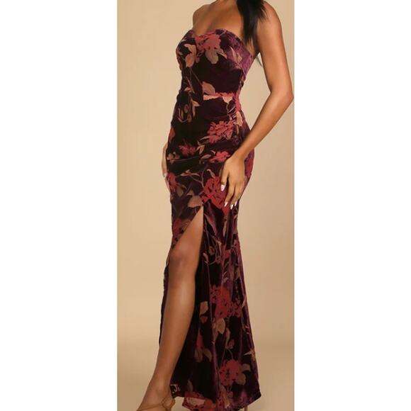Lulus Dresses & Skirts - LULU'S SZ S Burgundy Exquisite Floral Burnout Strapless Maxi Dress B26 *flaw